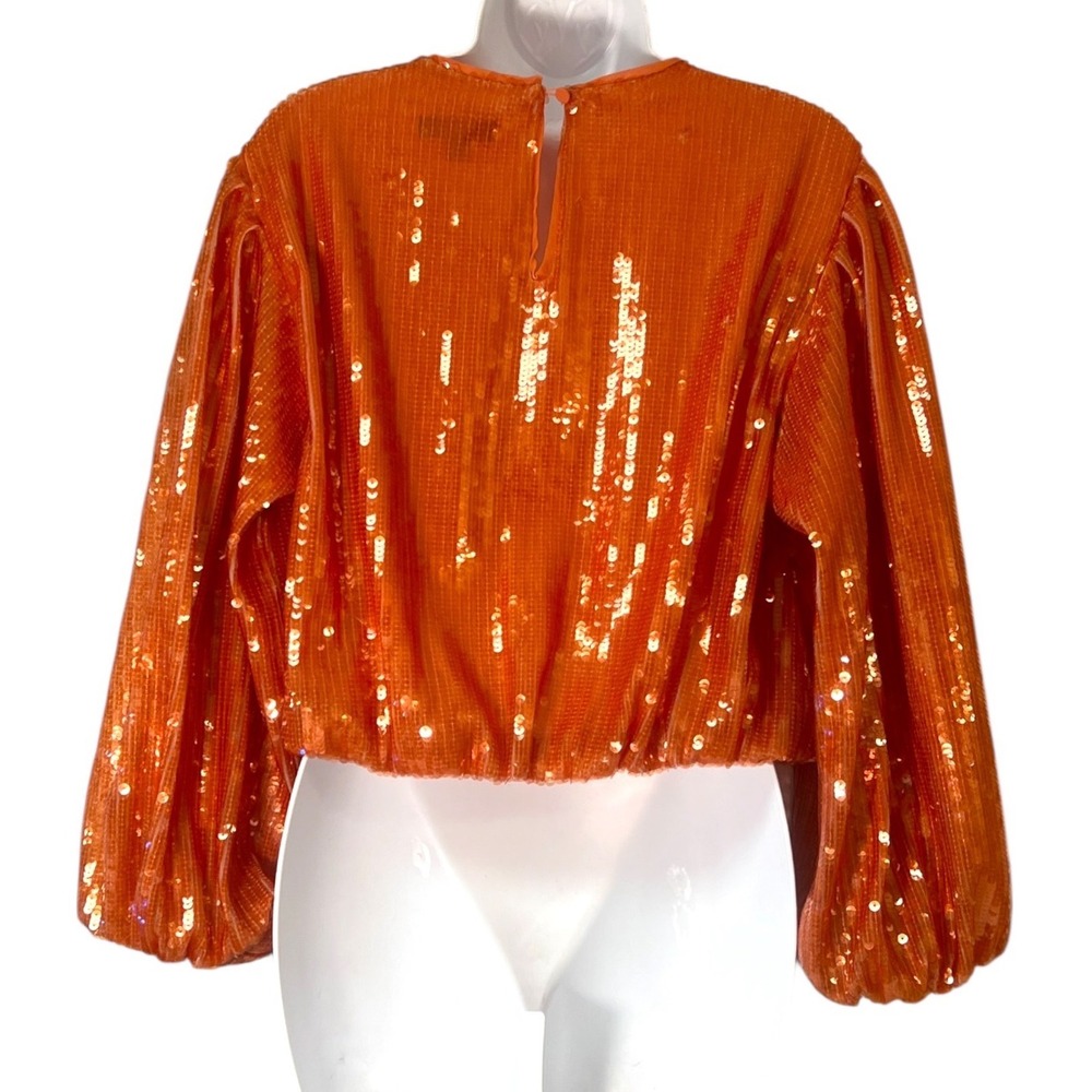 JCrew Orange Sequin Balloon Sleeve Cropped Blouse Top women Small festival - Picture 2 of 16